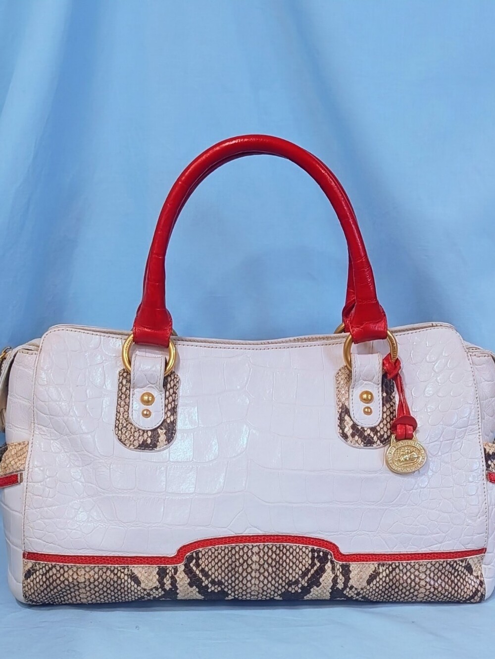 EUC Brahmin Leily in Red, White, & Snake